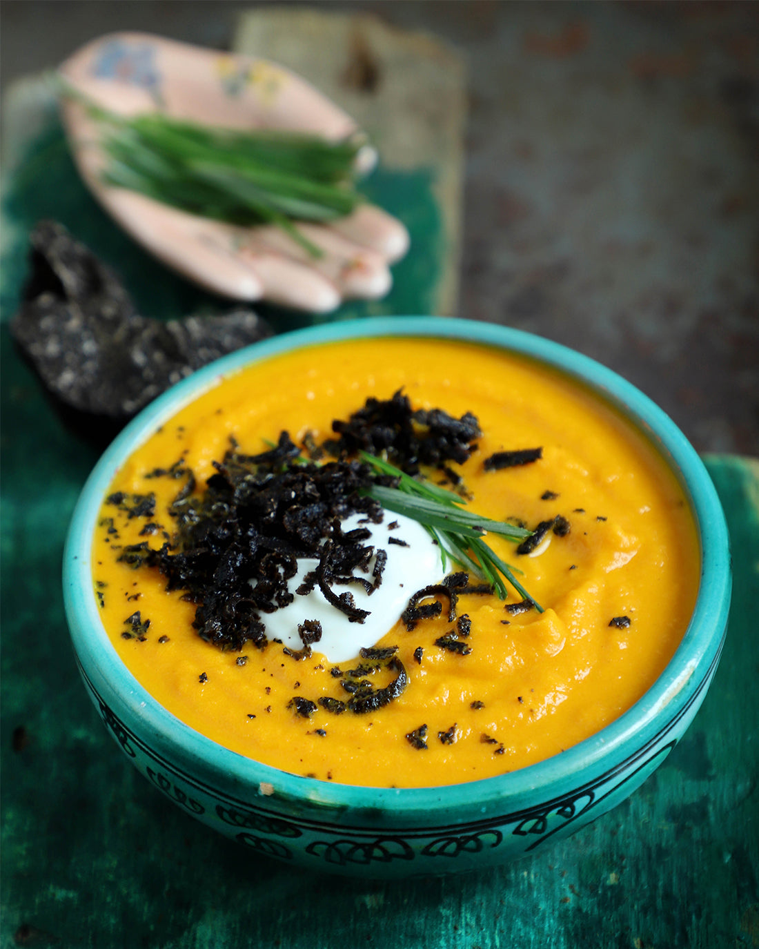 Crema de zanahorias asadas con mandarina y Trufa Negra